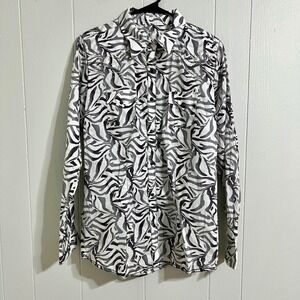 Rock 47 by Wrangler Womens Zebra Print Rhinestone Western Snap Shirt Large White